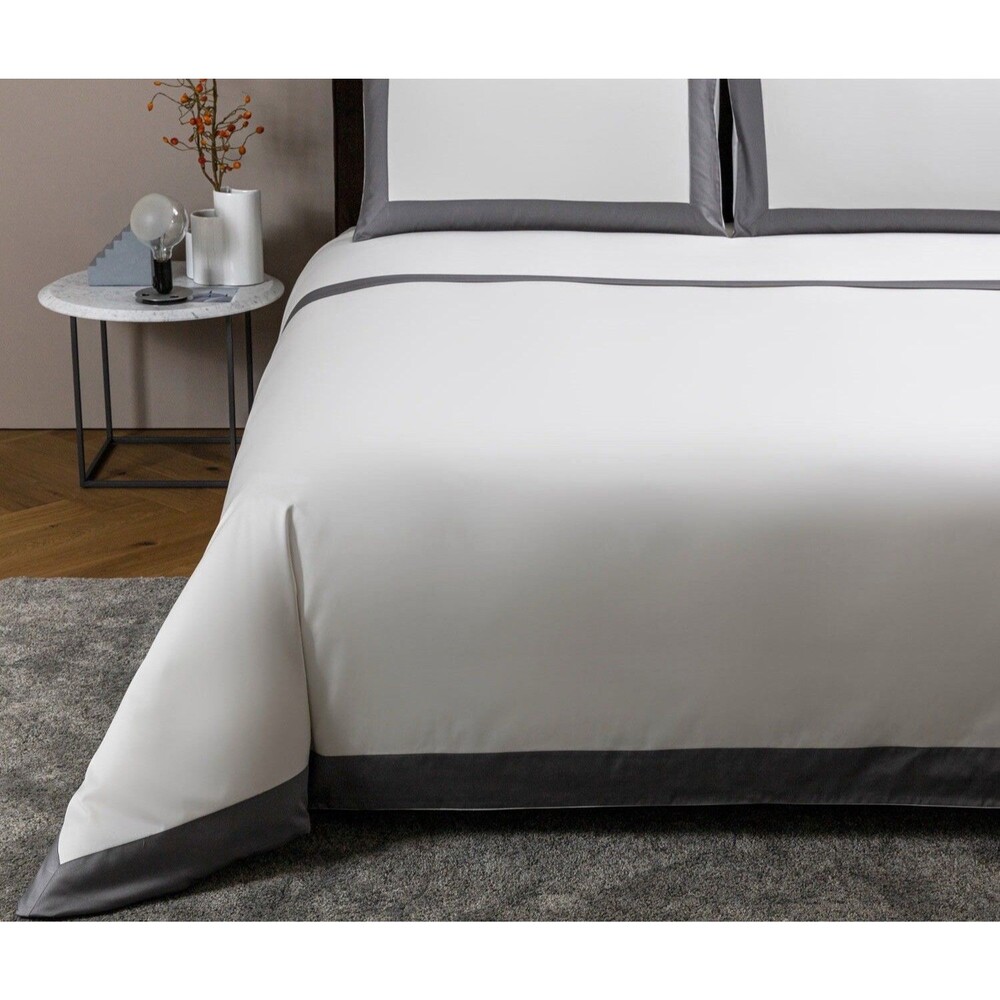 Frette Queen Bold Duvet Cover , Milk/Slate Grey , 100% Cotton, Made In Italy